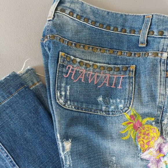 Dolce & Gabbana Vintage Y2K Jeans 42 Bootcut Flare Low Rise Embroidery Studs - Picture 7 of 16